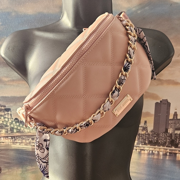 Steve Madden Handbags - Steve Madden Quilted Blush Pink Crossbody Chain Belt Bag NWOT
